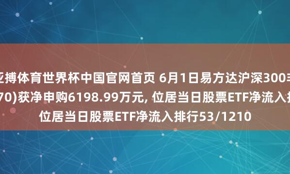 亚搏体育世界杯中国官网首页 6月1日易方达沪深300非银ETF(512070)获净申购6198.99万元， 位居当日股票ETF净流入排行53/1210