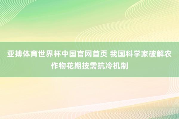 亚搏体育世界杯中国官网首页 我国科学家破解农作物花期按需抗冷机制