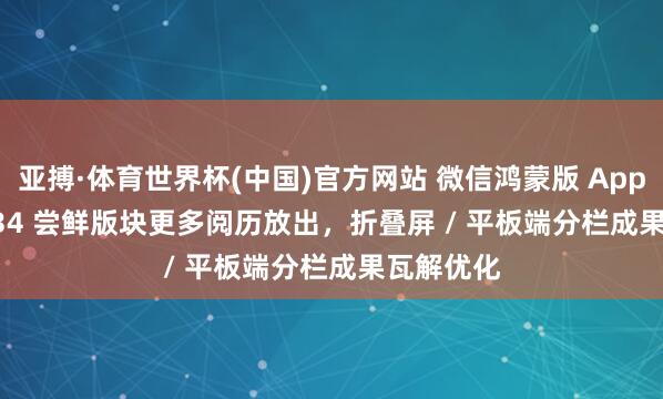 亚搏·体育世界杯(中国)官方网站 微信鸿蒙版 App 8.0.18.34 尝鲜版块更多阅历放出,折叠屏 / 平板端分栏成果瓦解优化