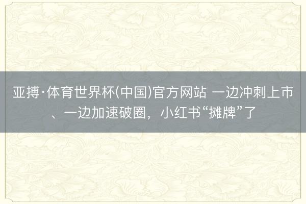 亚搏·体育世界杯(中国)官方网站 一边冲刺上市、一边加速破圈,小红书“摊牌”了
