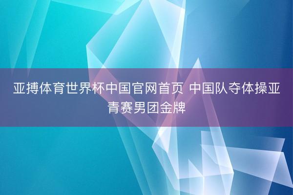 亚搏体育世界杯中国官网首页 中国队夺体操亚青赛男团金牌
